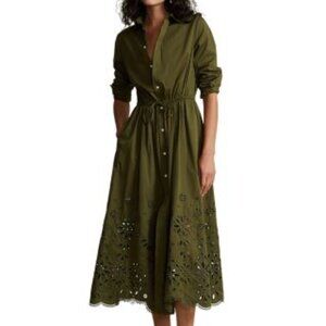 Polo Ralph Lauren Cotton Eyelet Drawstring Midi Dress